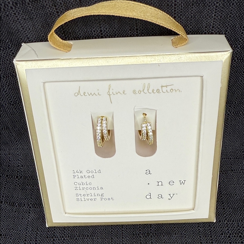 A New Day Gold and  Cubic Zirconia Earrings w/Sterling Silver Post